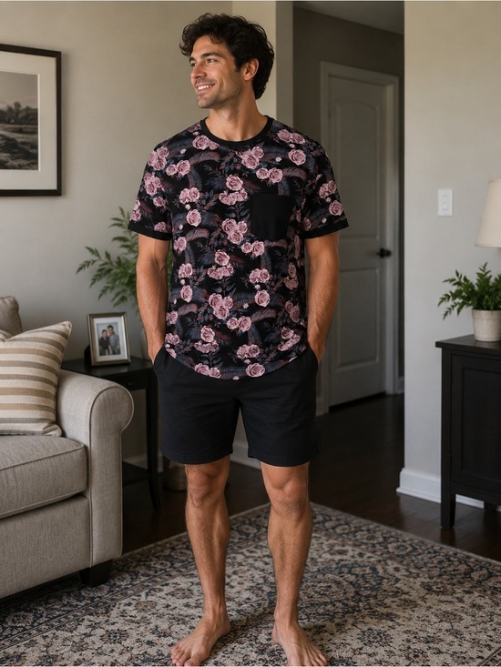 Amnesia Other - Men's Black Floral Pocket Tee Size Medium